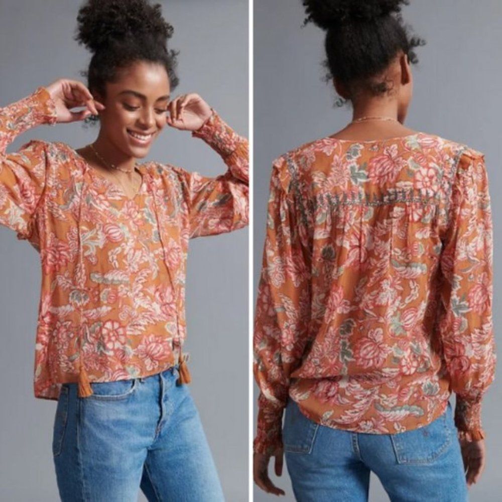 NWT Anthropologie Mina Sheer Peasant Blouse | XS Petite